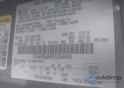 2015 Ford Mustang V6 from USA, damaged, VIN 1FA6P8AM9F5354445